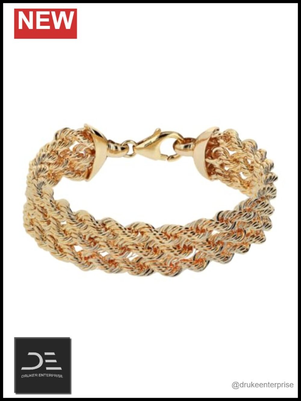 Italian 18K Gold Plated Multi-Strand Rope Chain Bracelet Hypoallergenic